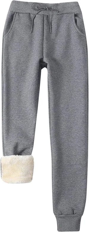 Gihuo Women's Winter Fleece Pants Sherpa Lined Sweatpants Active Running Jogger Pants