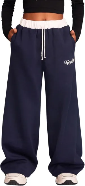 Girl's Baggy Sweatpants Letter Print Drawstring Waist Wide Leg Pants Joggers Track Pants Trendy