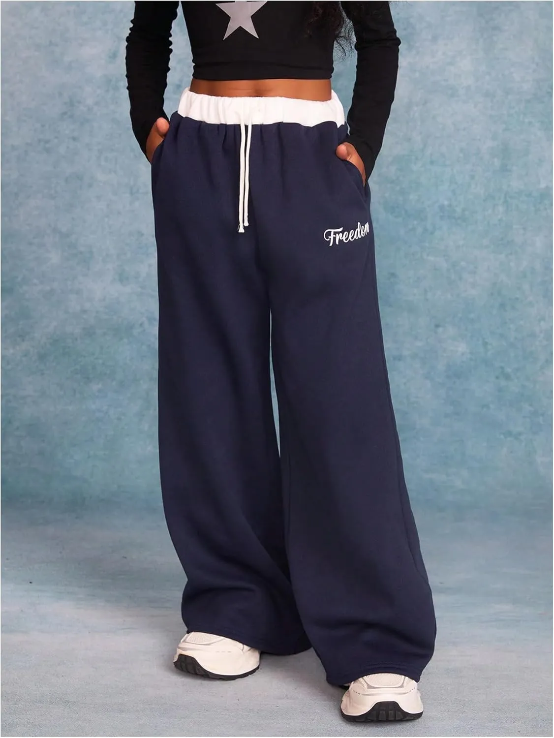 Girl's Baggy Sweatpants Letter Print Drawstring Waist Wide Leg Pants Joggers Track Pants Trendy