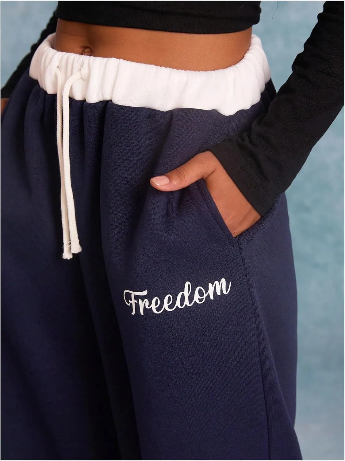 Girl's Baggy Sweatpants Letter Print Drawstring Waist Wide Leg Pants Joggers Track Pants Trendy