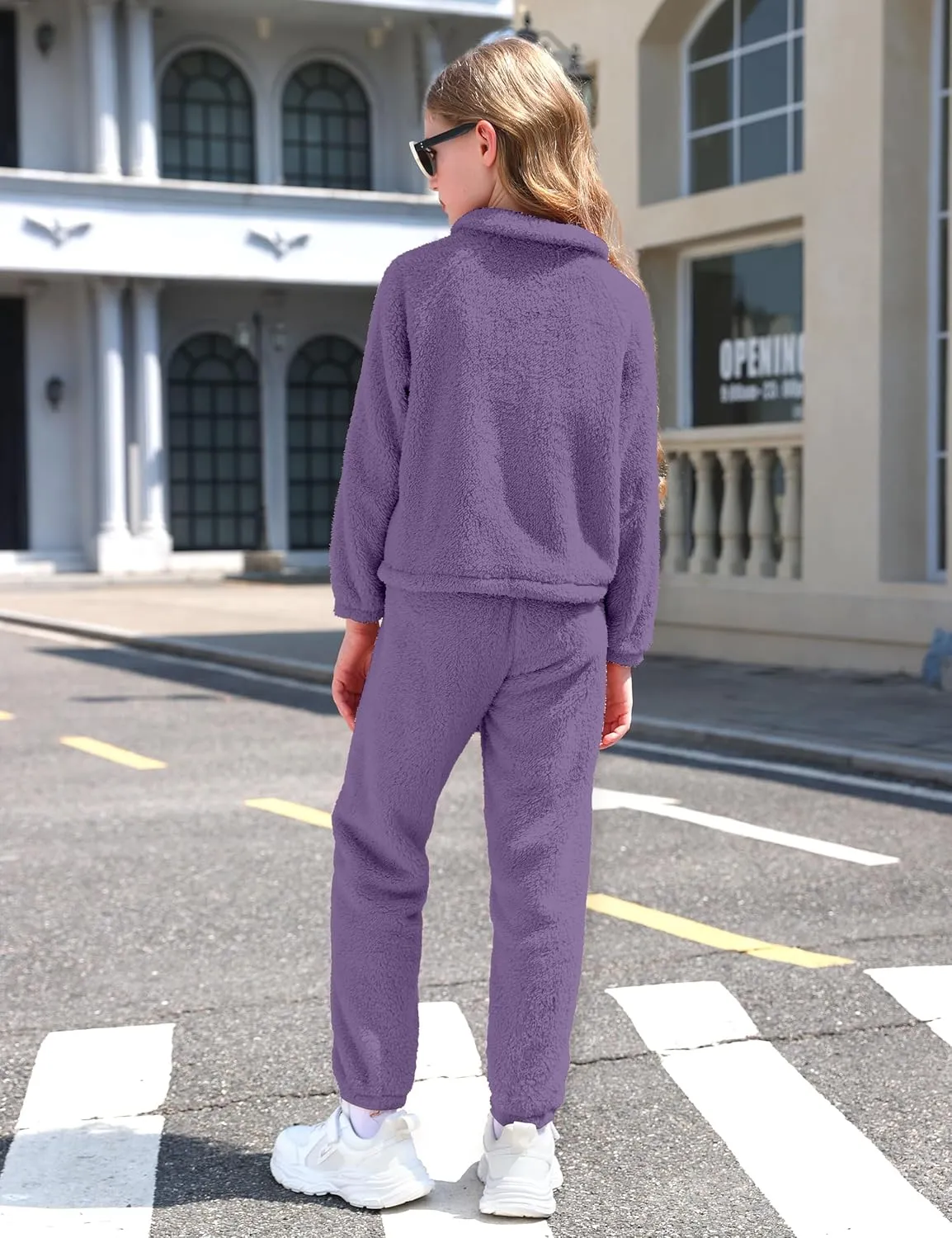 Girls Clothes Winter Fleece Quarter-zip Solid Color Sweatshirt With Sweatpants Girls Clothing Set Two Piece Outfits