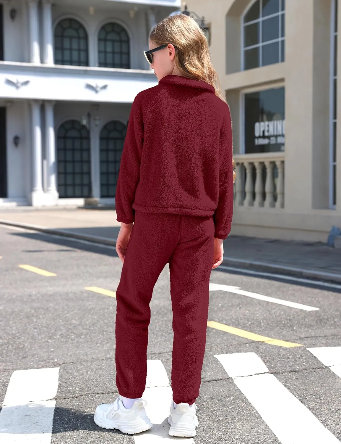 Girls Clothes Winter Fleece Quarter-zip Solid Color Sweatshirt With Sweatpants Girls Clothing Set Two Piece Outfits