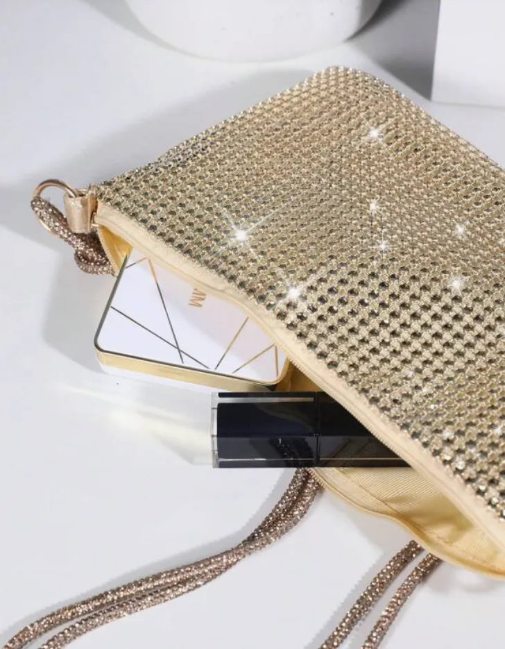 Glitter Bling Shiny Golden Rhinestone Purse
