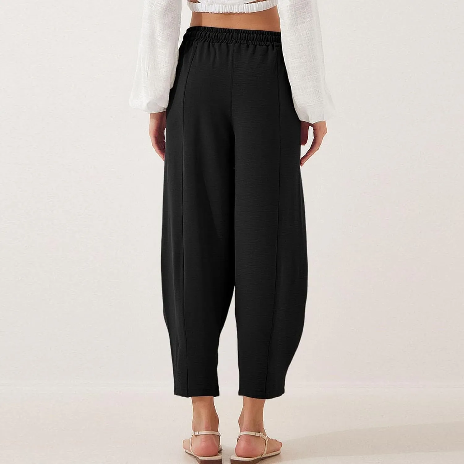 GOFULY Women's Pants Casual Wide Leg High Waisted Pants Beach Elastic Waist Drawstring Sumemr Loose Fit Trousers with Pockets