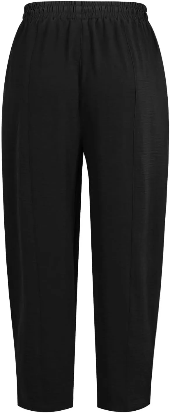 GOFULY Women's Pants Casual Wide Leg High Waisted Pants Beach Elastic Waist Drawstring Sumemr Loose Fit Trousers with Pockets