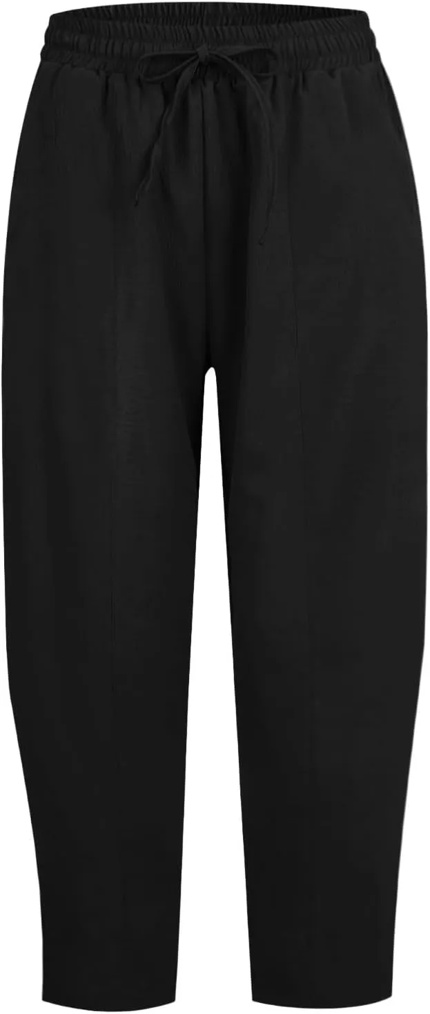 GOFULY Women's Pants Casual Wide Leg High Waisted Pants Beach Elastic Waist Drawstring Sumemr Loose Fit Trousers with Pockets