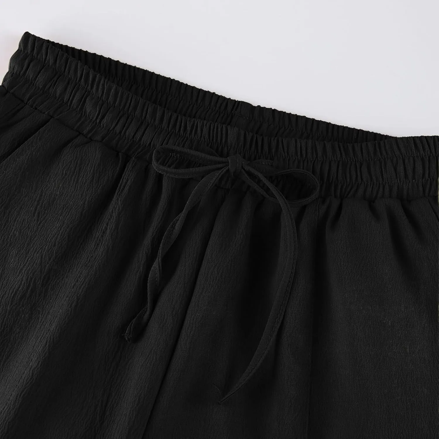GOFULY Women's Pants Casual Wide Leg High Waisted Pants Beach Elastic Waist Drawstring Sumemr Loose Fit Trousers with Pockets