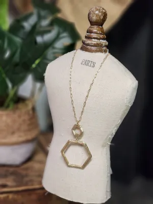 Gold hexagon necklace *