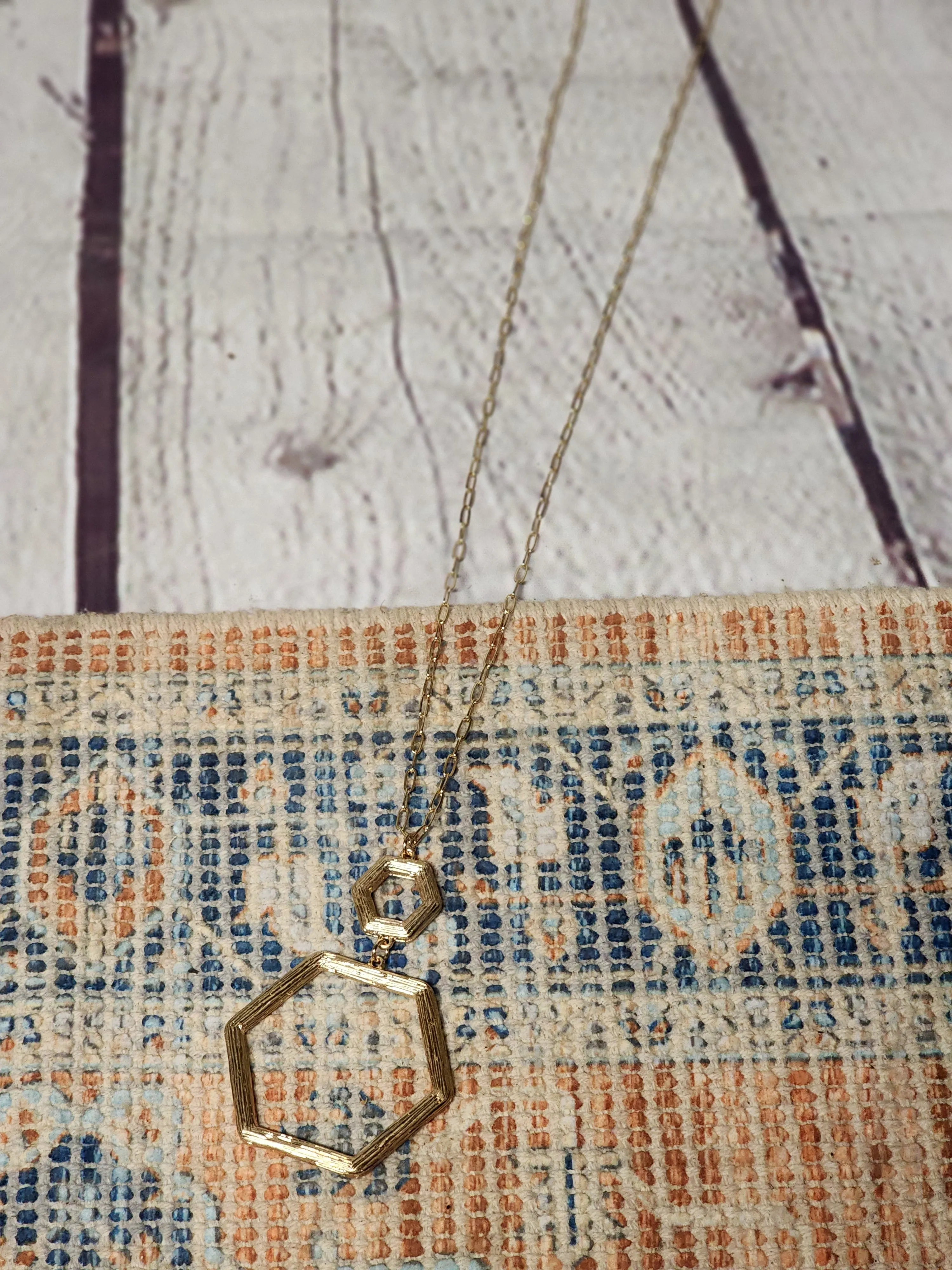 Gold hexagon necklace *