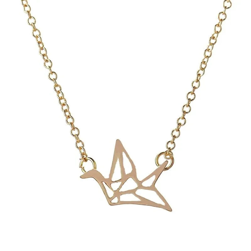 Gold Origami Crane Pendants Necklace