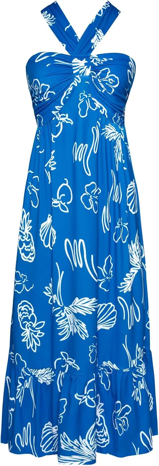 GRACE KARIN 2025 Women's Criss Cross Halterneck Sleeveless Summer Floral Print Flowy A Line Maxi Dress