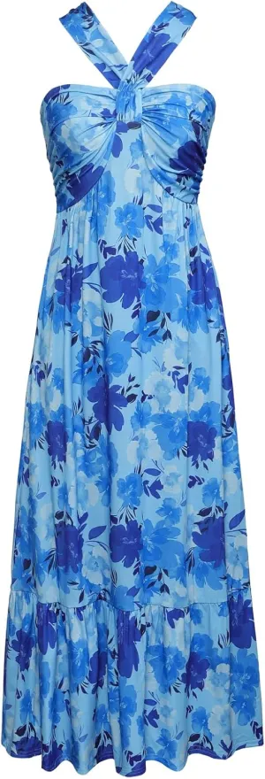 GRACE KARIN 2025 Women's Criss Cross Halterneck Sleeveless Summer Floral Print Flowy A Line Maxi Dress