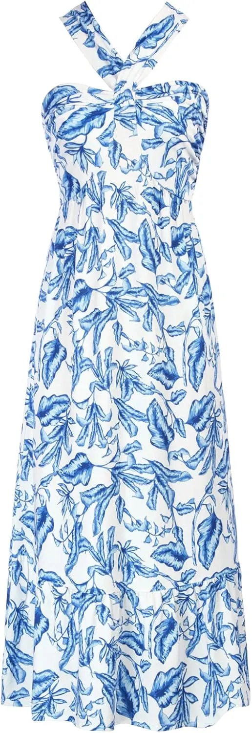 GRACE KARIN 2025 Women's Criss Cross Halterneck Sleeveless Summer Floral Print Flowy A Line Maxi Dress