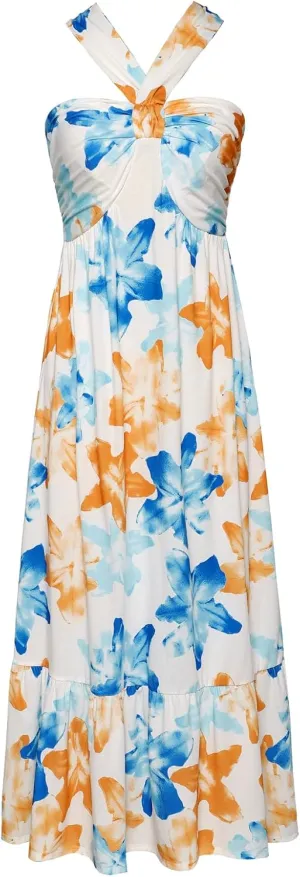 GRACE KARIN 2025 Women's Criss Cross Halterneck Sleeveless Summer Floral Print Flowy A Line Maxi Dress