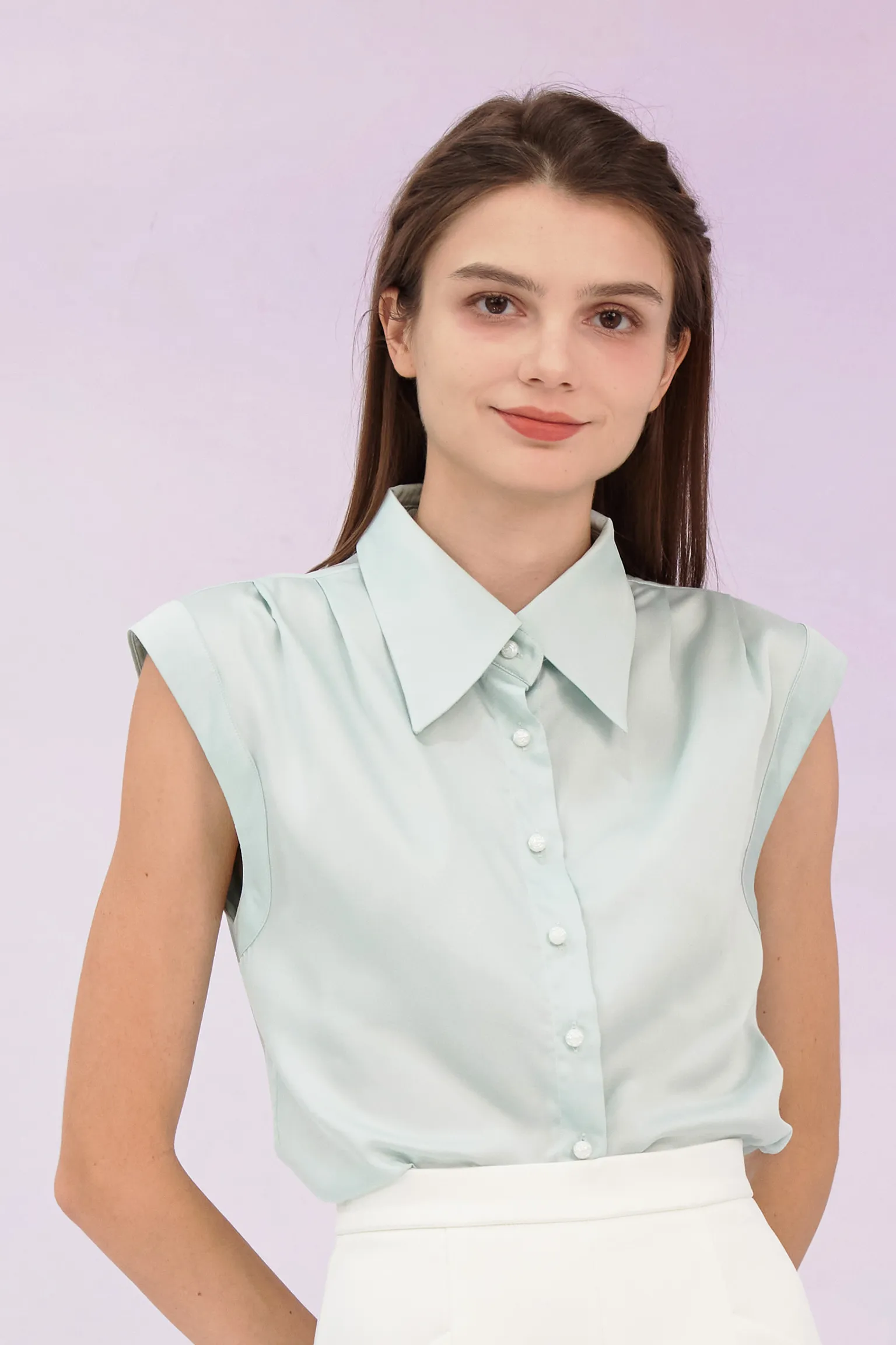 Grethel Green Satin Sleeveless Shirt