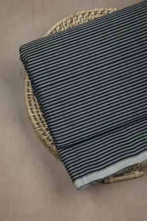 Grey Stripe on Black Mangalagiri Stripe Cotton Fabric