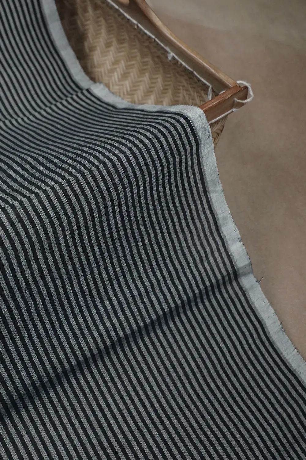 Grey Stripe on Black Mangalagiri Stripe Cotton Fabric