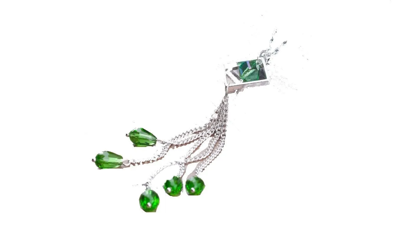 Handmade Green Beading Rhombus Tassel Pendant Necklace