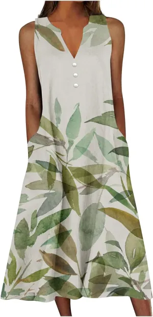 Hawaiian Beach Sundresses for Women Fall Summer Sleeveless Vneck Flower Maxi Long Dress Sundresses Women 2025