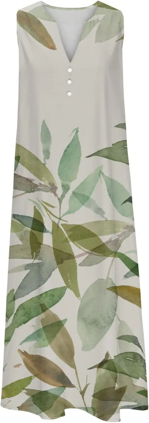 Hawaiian Beach Sundresses for Women Fall Summer Sleeveless Vneck Flower Maxi Long Dress Sundresses Women 2025