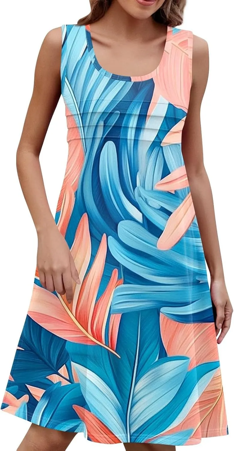 Hawaiina Dress for Women 2025 Summer Casual Petal Slim Striped Ruffle Floral Sundresses Plus Size Tropical Dresses