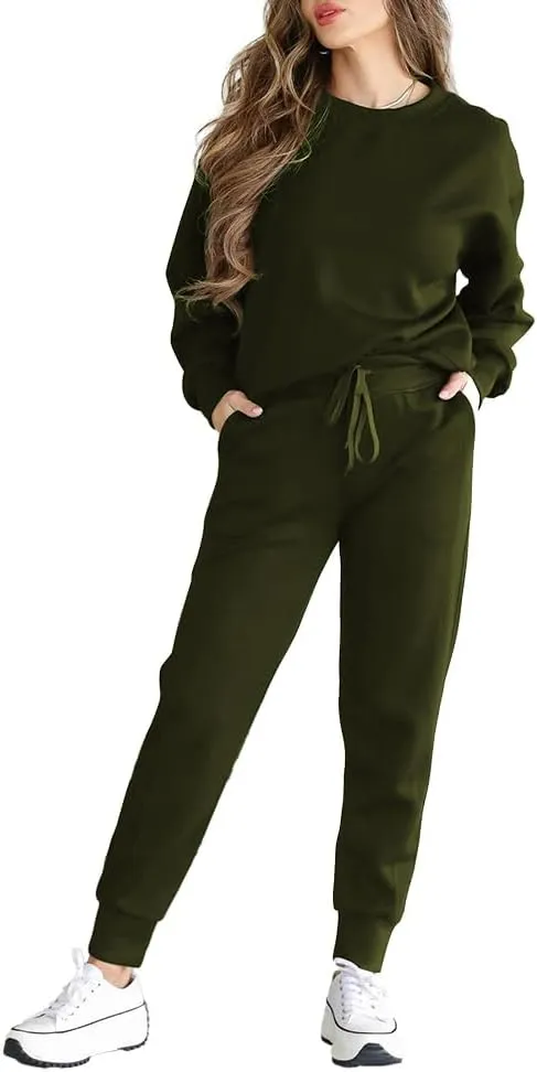 HBQ Sweatsuits For Women Sets 2 Piece Outfits Crewneck Sweatshirts Pullover Tops And Jogger Pants Tracksuits Lounge Set