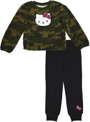 Hello Kitty Girls Sherpa Fleece Jogger Set 2 Piece Crew Neck Sweatshirt and Sweatpants