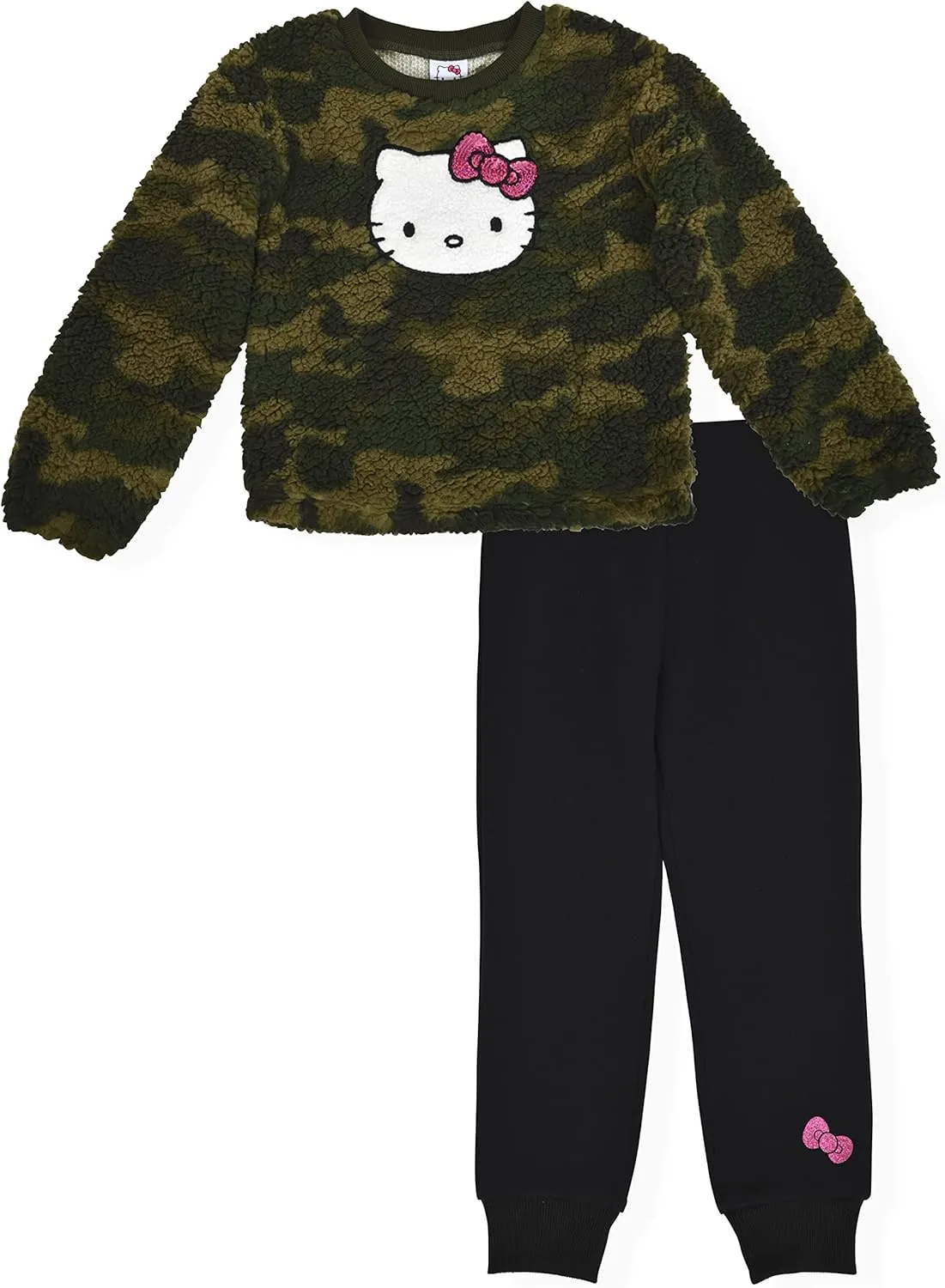 Hello Kitty Girls Sherpa Fleece Jogger Set 2 Piece Crew Neck Sweatshirt and Sweatpants