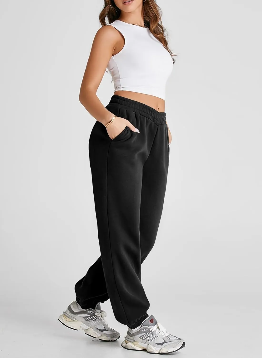 Herseas Women's V Crossover Waist Sweatpants Baggy Y2K Jogger Pants Wide Leg Fleeced Lounge Pants