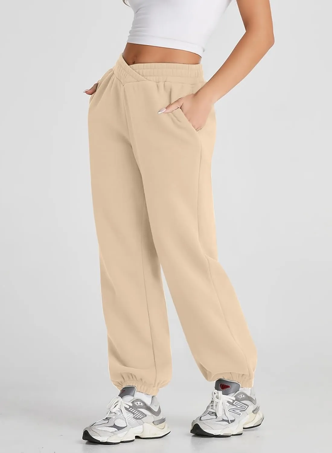 Herseas Women's V Crossover Waist Sweatpants Baggy Y2K Jogger Pants Wide Leg Fleeced Lounge Pants