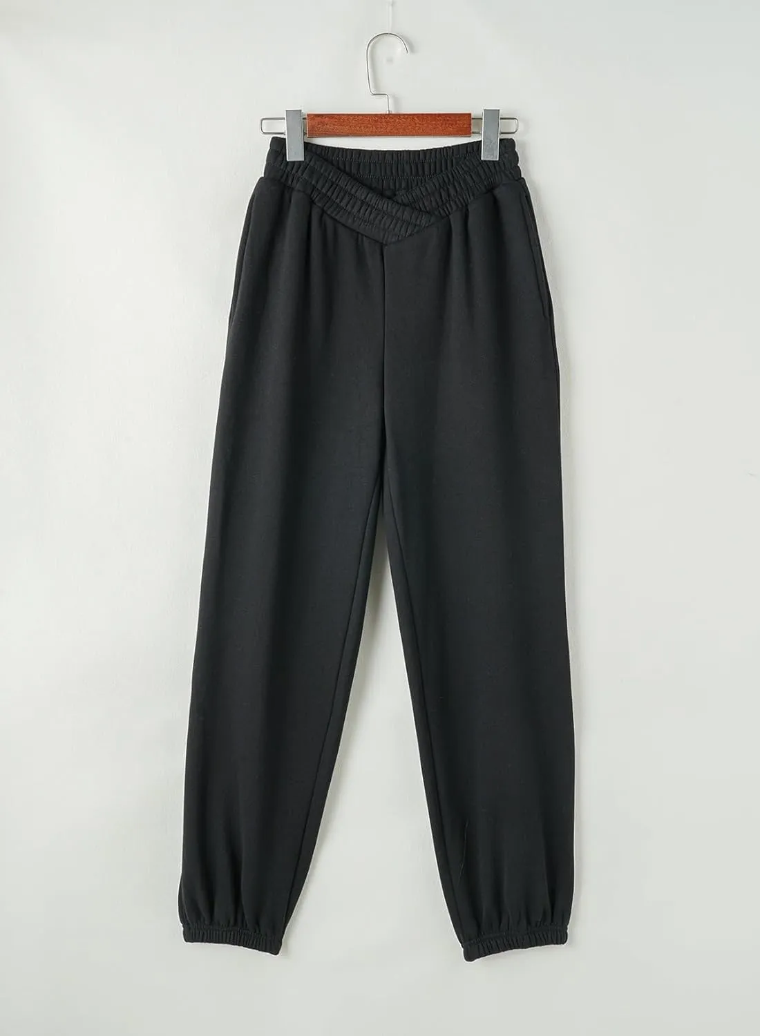 Herseas Women's V Crossover Waist Sweatpants Baggy Y2K Jogger Pants Wide Leg Fleeced Lounge Pants