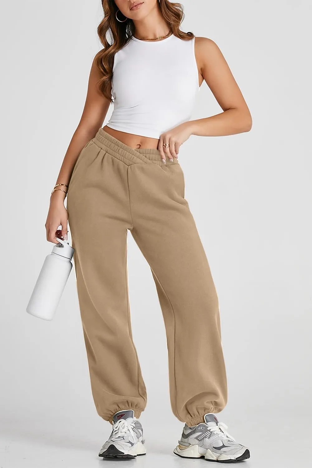 Herseas Women's V Crossover Waist Sweatpants Baggy Y2K Jogger Pants Wide Leg Fleeced Lounge Pants