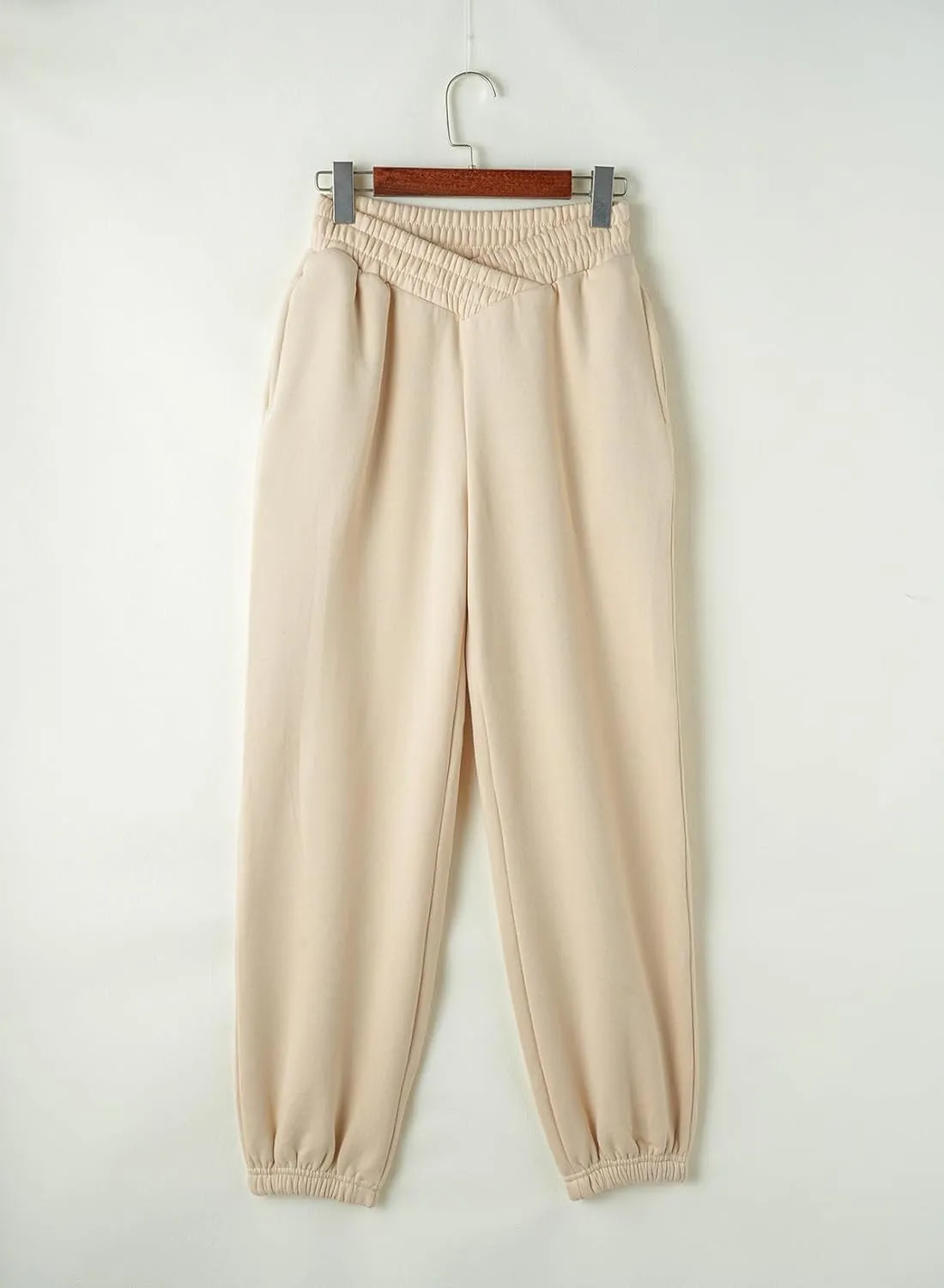 Herseas Women's V Crossover Waist Sweatpants Baggy Y2K Jogger Pants Wide Leg Fleeced Lounge Pants