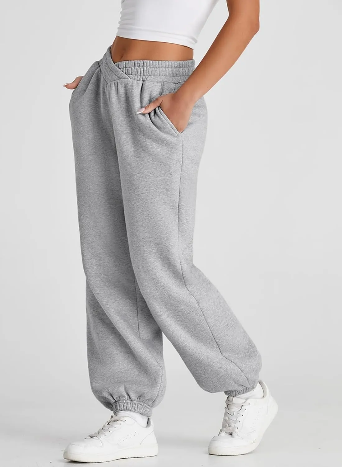 Herseas Women's V Crossover Waist Sweatpants Baggy Y2K Jogger Pants Wide Leg Fleeced Lounge Pants