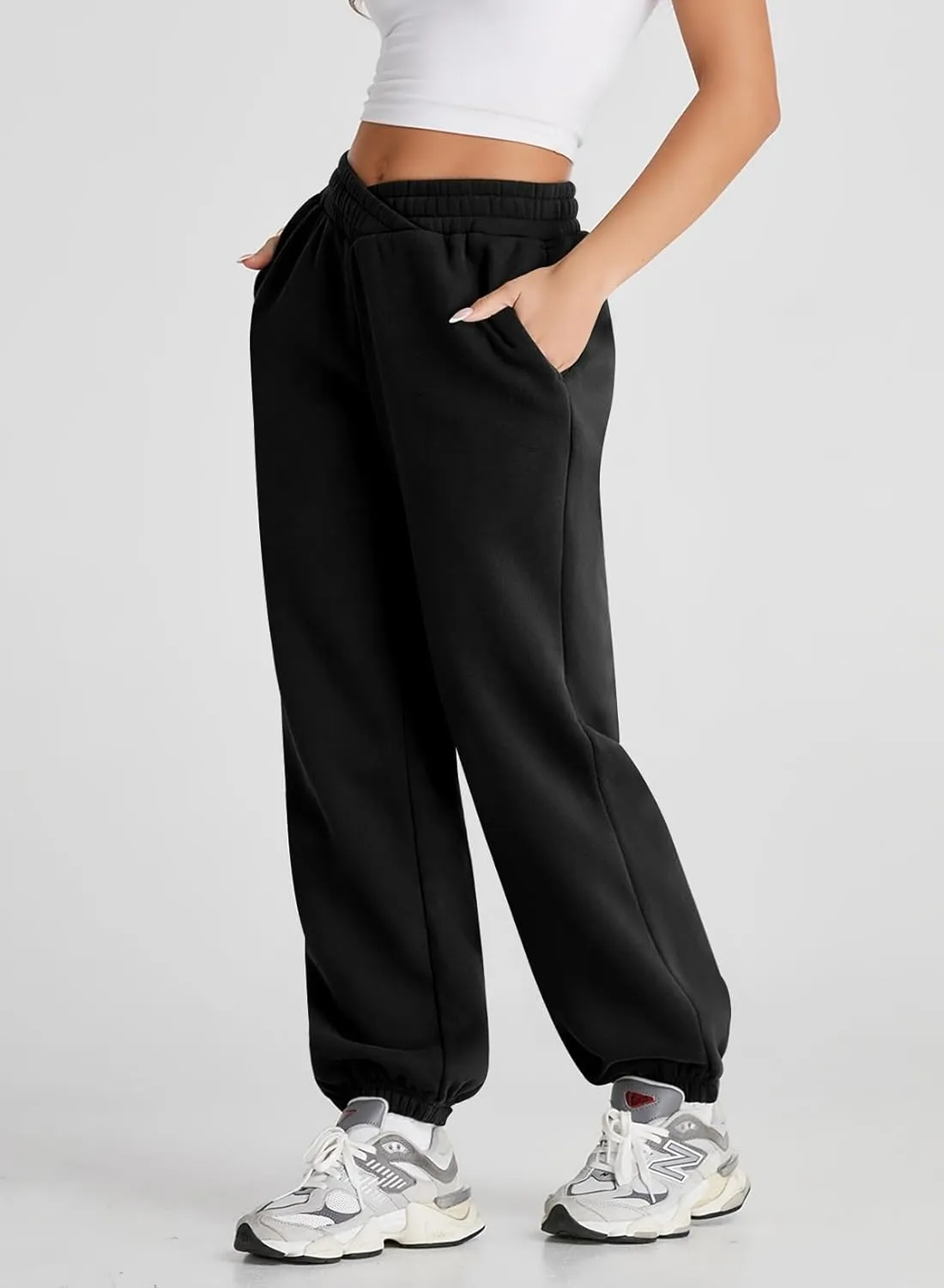 Herseas Women's V Crossover Waist Sweatpants Baggy Y2K Jogger Pants Wide Leg Fleeced Lounge Pants