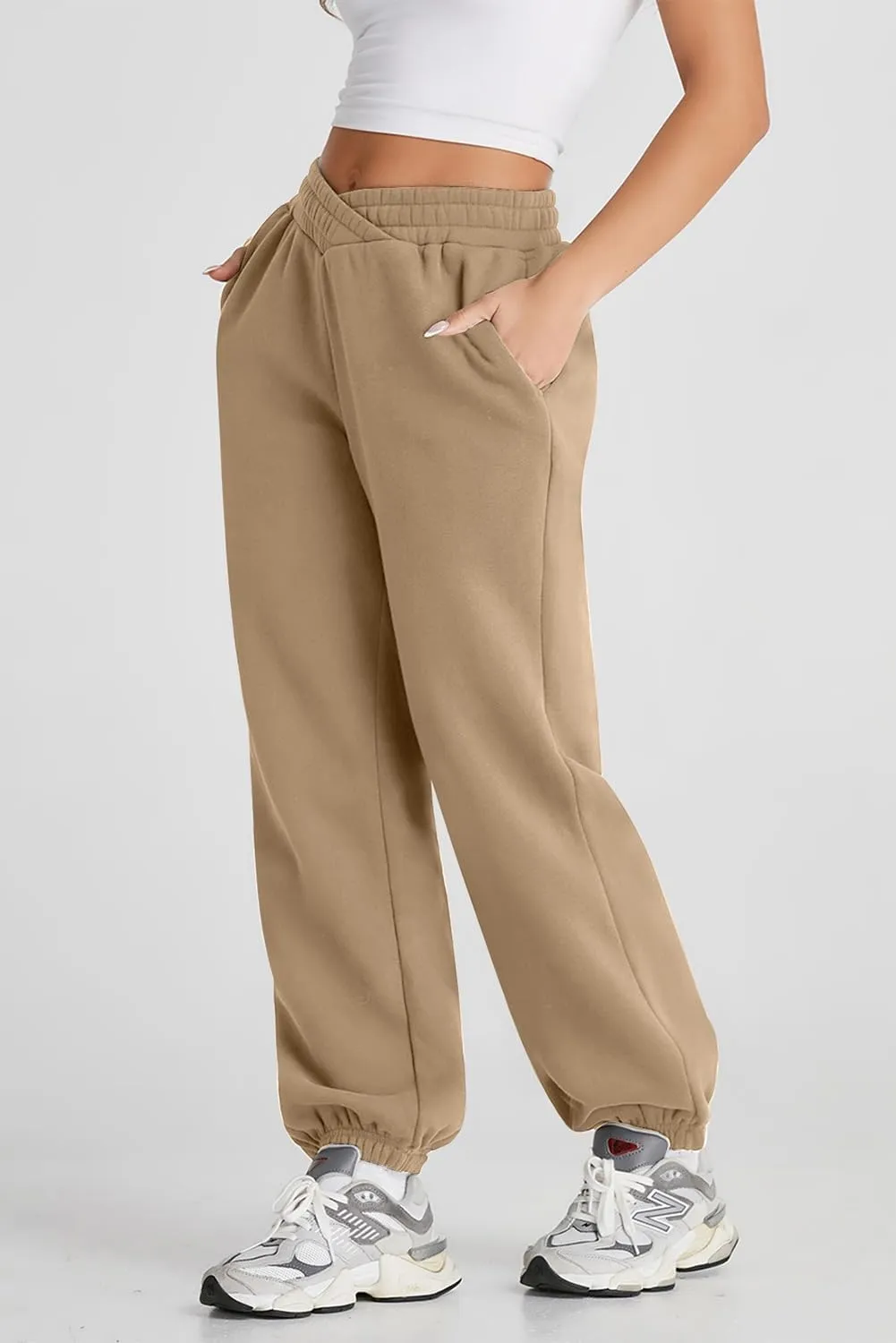 Herseas Women's V Crossover Waist Sweatpants Baggy Y2K Jogger Pants Wide Leg Fleeced Lounge Pants