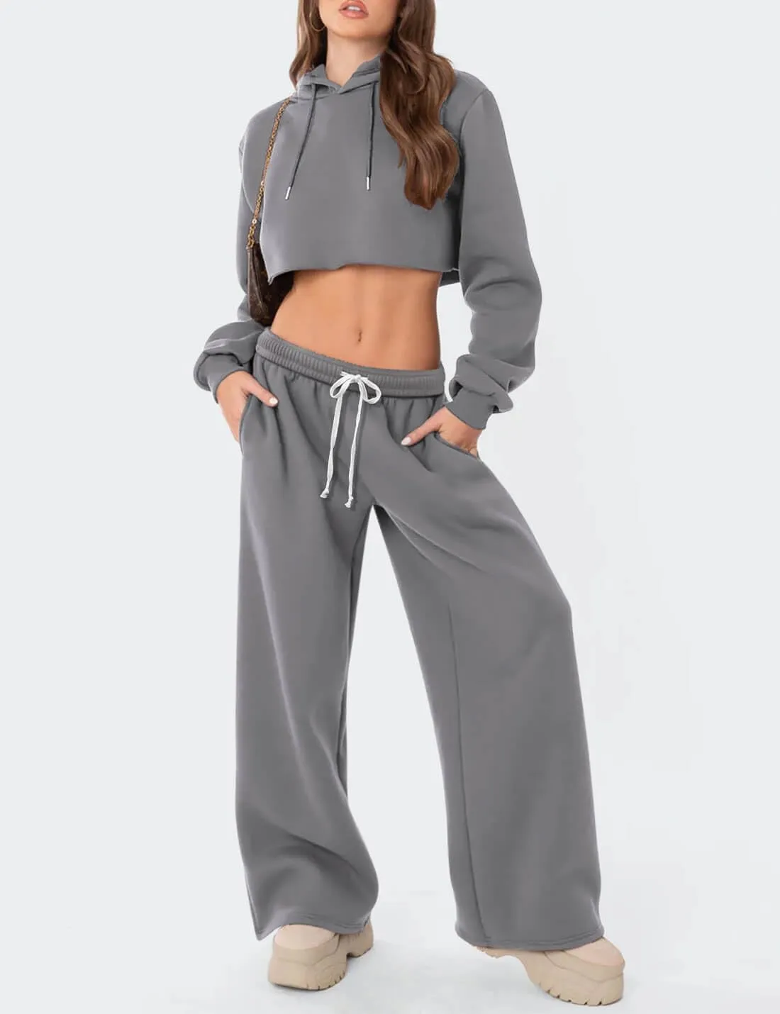 HeSaYep Women's Fleece Lined Sweatpants Wide Leg Thermal Winter Warm Baggy Sweat Pants with Pockets