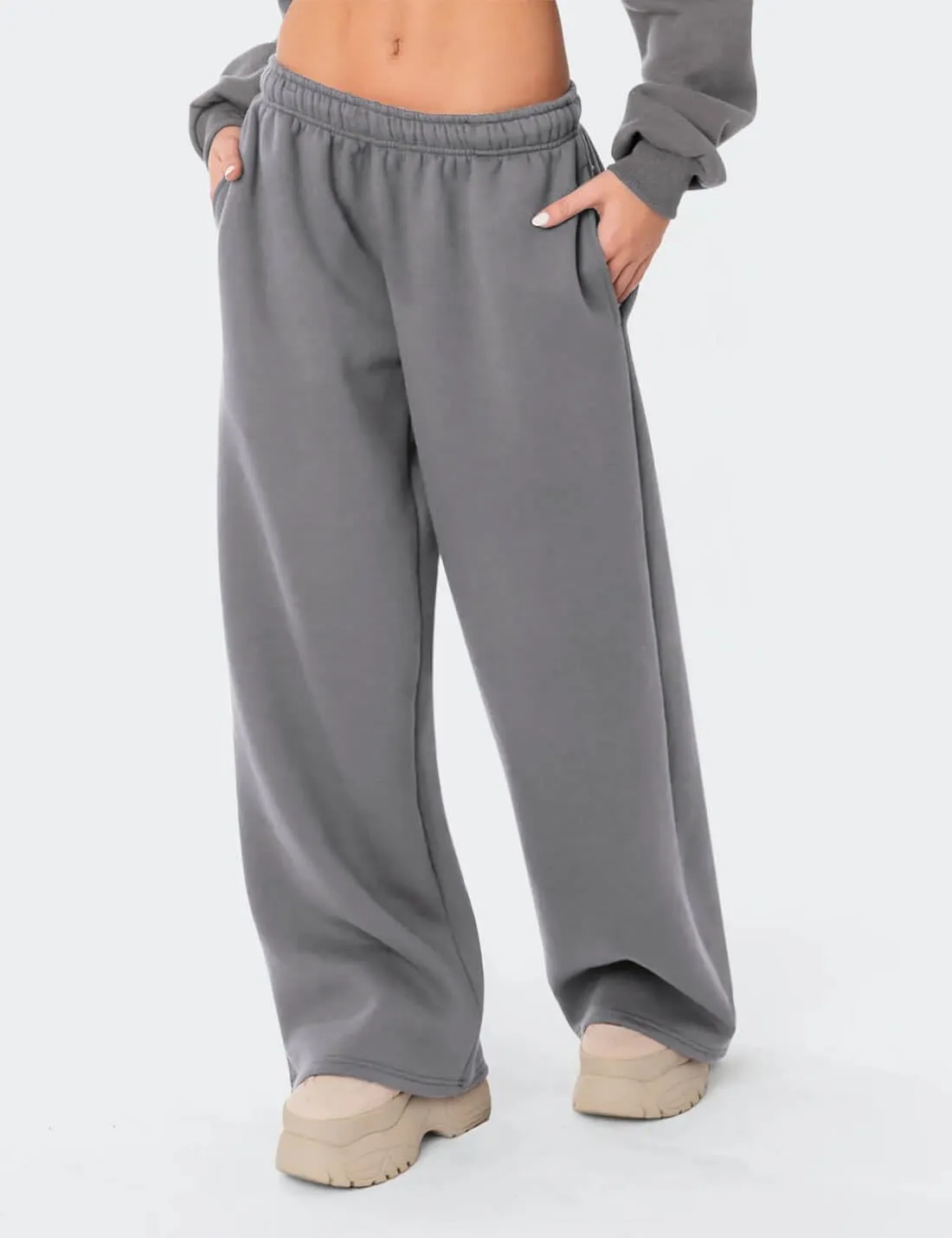 HeSaYep Women's Fleece Lined Sweatpants Wide Leg Thermal Winter Warm Baggy Sweat Pants with Pockets