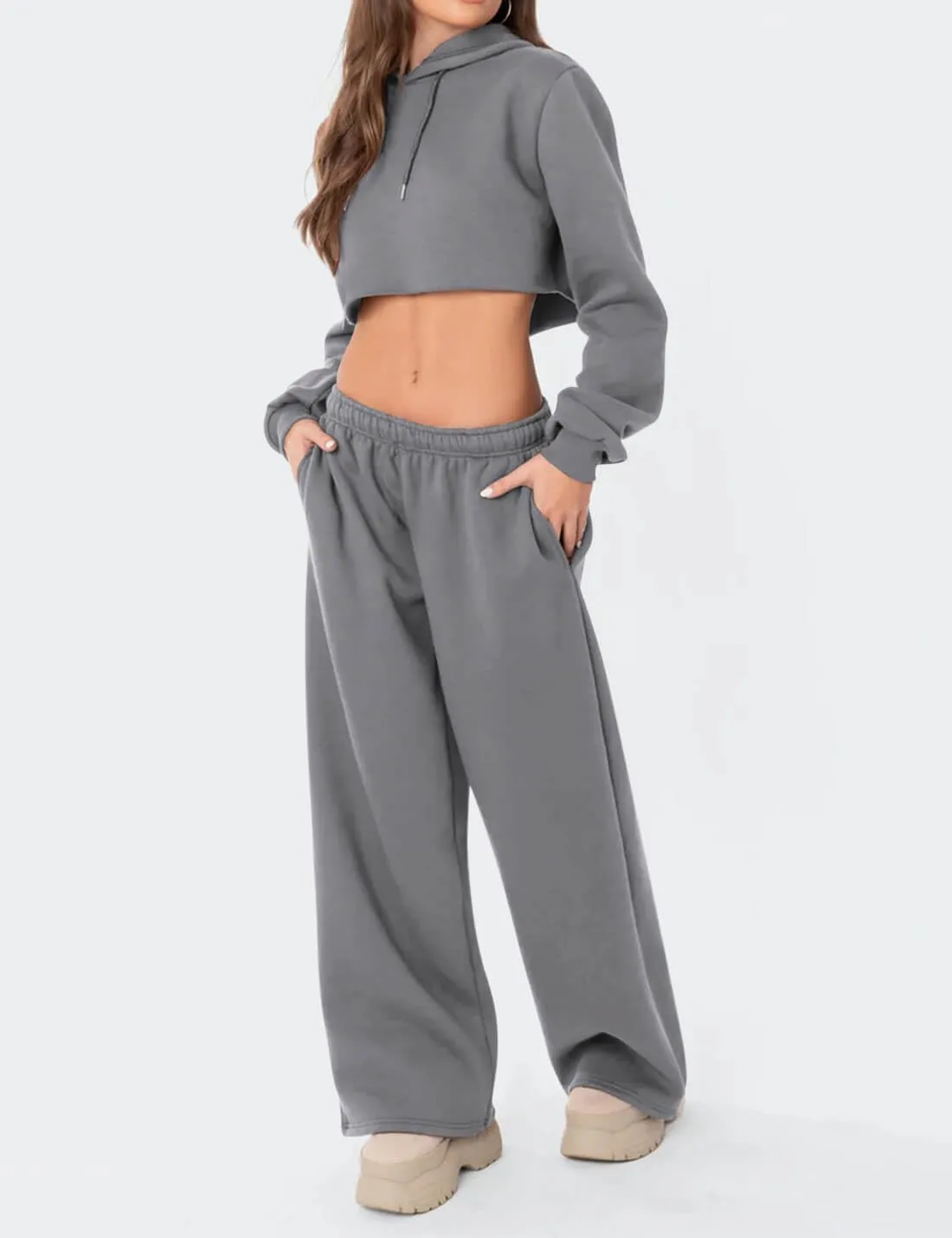HeSaYep Women's Fleece Lined Sweatpants Wide Leg Thermal Winter Warm Baggy Sweat Pants with Pockets