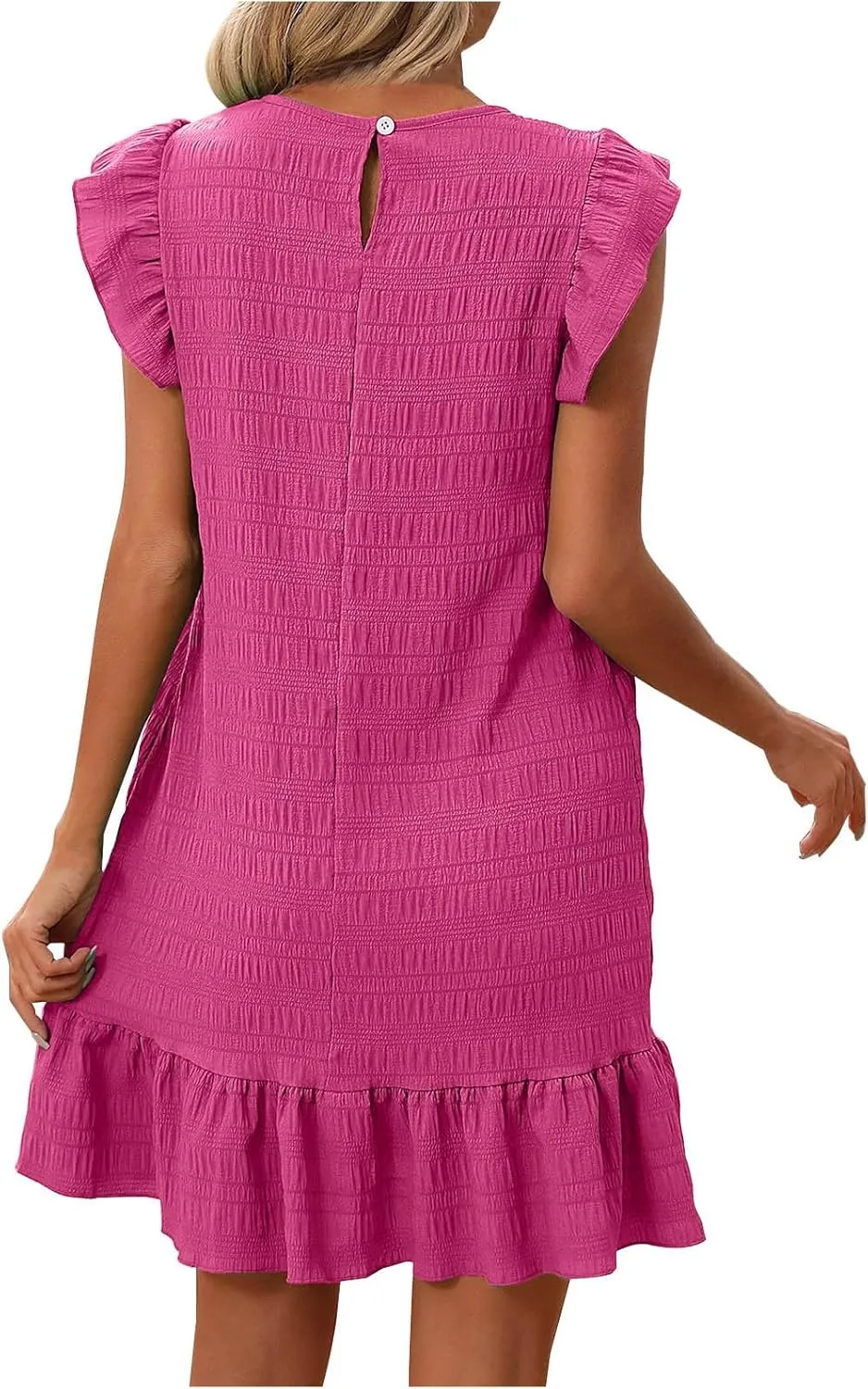 hlysgo Mini Dresses for Women 2025 Summer Casual Loose Frill Sleeve Ruffled Dresses Ladies A-Line Flowy Vacation Beach Dress