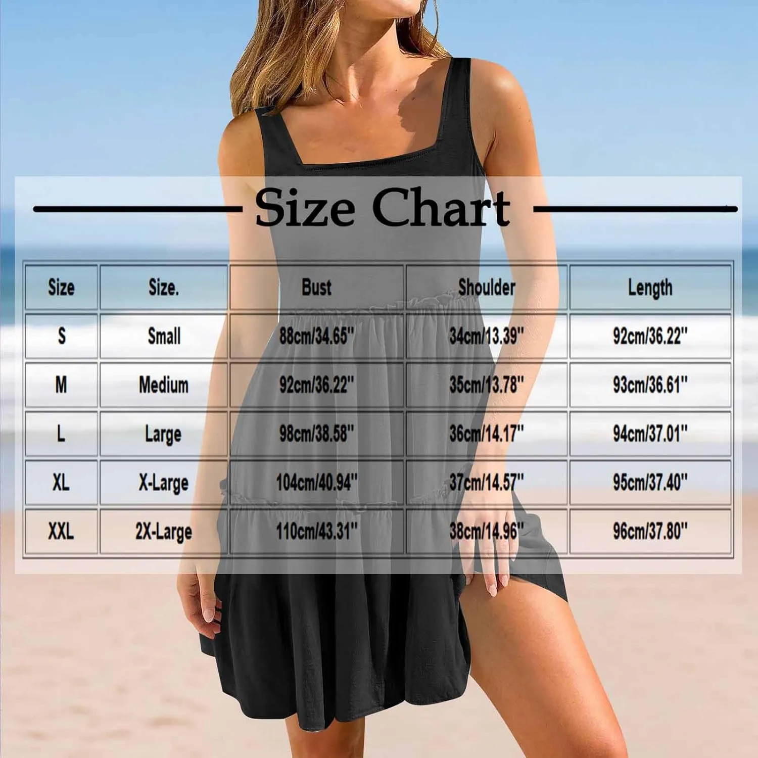 hlysgo Sundresses for Women Trendy Sleeveless Square Neck Tiered Mini Dress Casual Knee Length Beach Dresses Summer Clothes