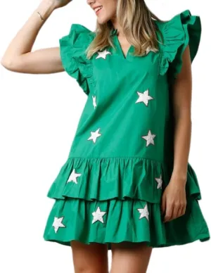 Holiday Sequin Graphic Dress for Women Festival Puff Sleeve Mini T-Shirt Dress Sparkly Glitter Ruffle Short Dresses