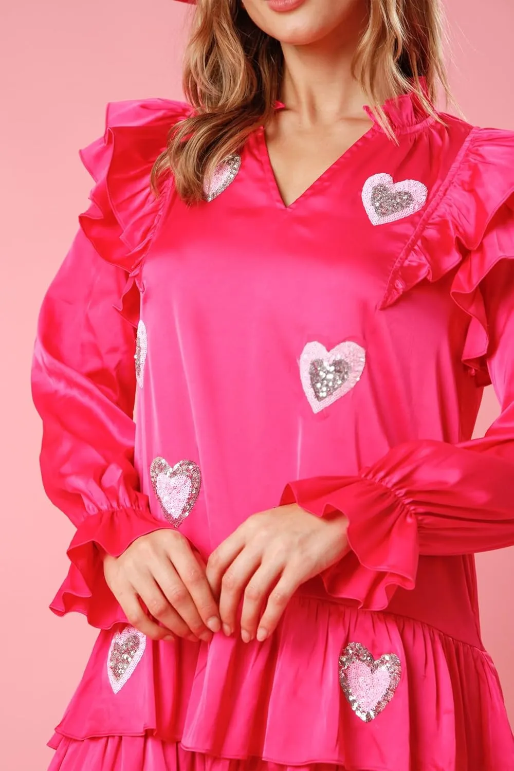 Holiday Sequin Graphic Dress for Women Festival Puff Sleeve Mini T-Shirt Dress Sparkly Glitter Ruffle Short Dresses
