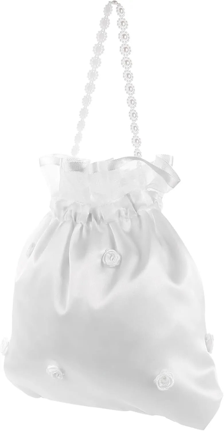 Homoyoyo Bridal Satin Flower Bag for Wedding 8.65x8.25x0.20inch Bridesmaid Tote Bag