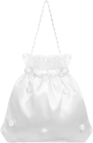 Homoyoyo Wedding Bride Satin Flower Bridal Bag Bridesmaid Purse Dolly Handbag 8.65x8.25x0.20 Inch