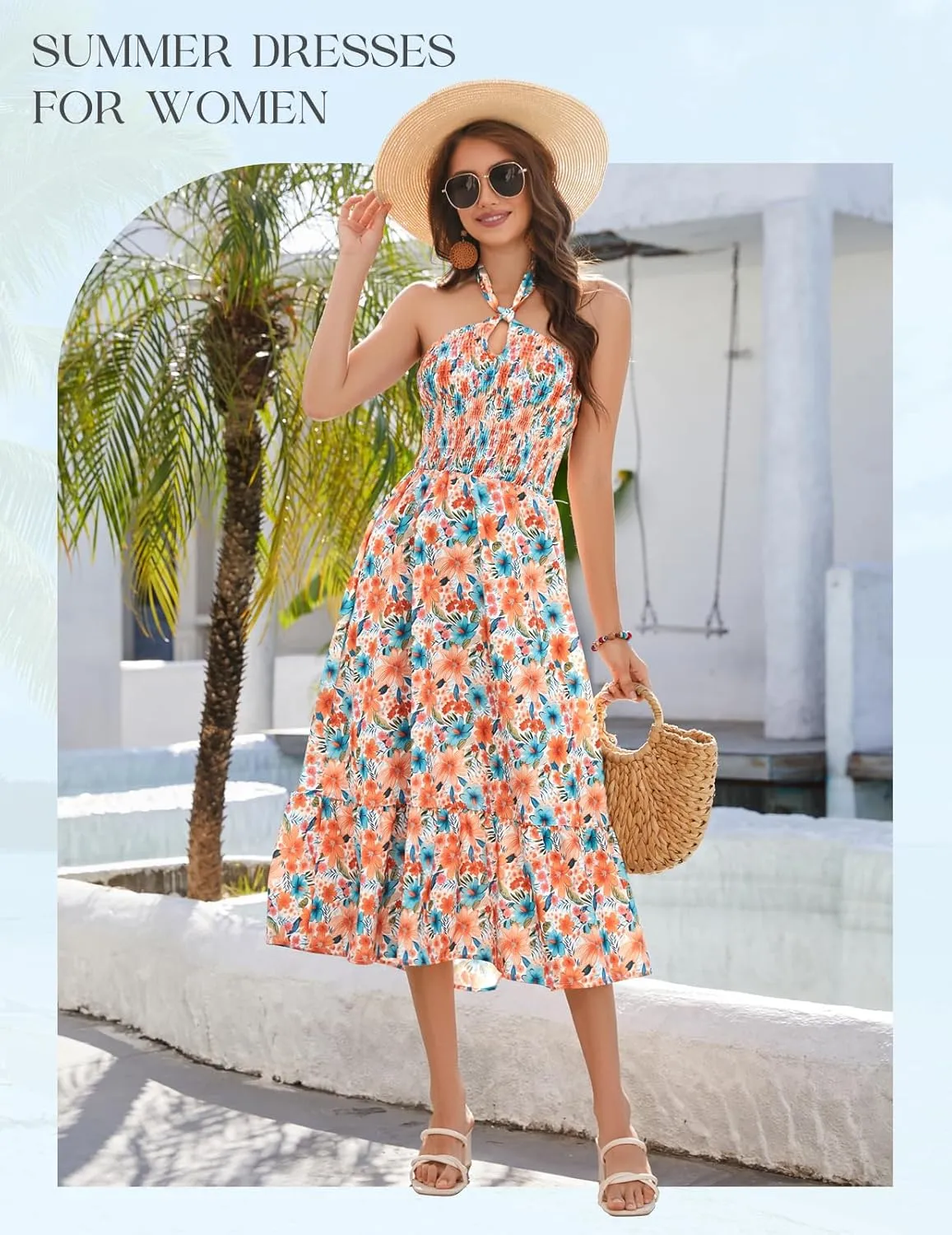 HomRain Summer Halter Dresses for Women 2025 Floral Maxi Dress with Sleeveless for Casual Flowy Boho Beach Wedding