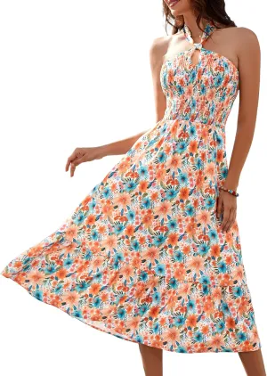 HomRain Summer Halter Dresses for Women 2025 Floral Maxi Dress with Sleeveless for Casual Flowy Boho Beach Wedding