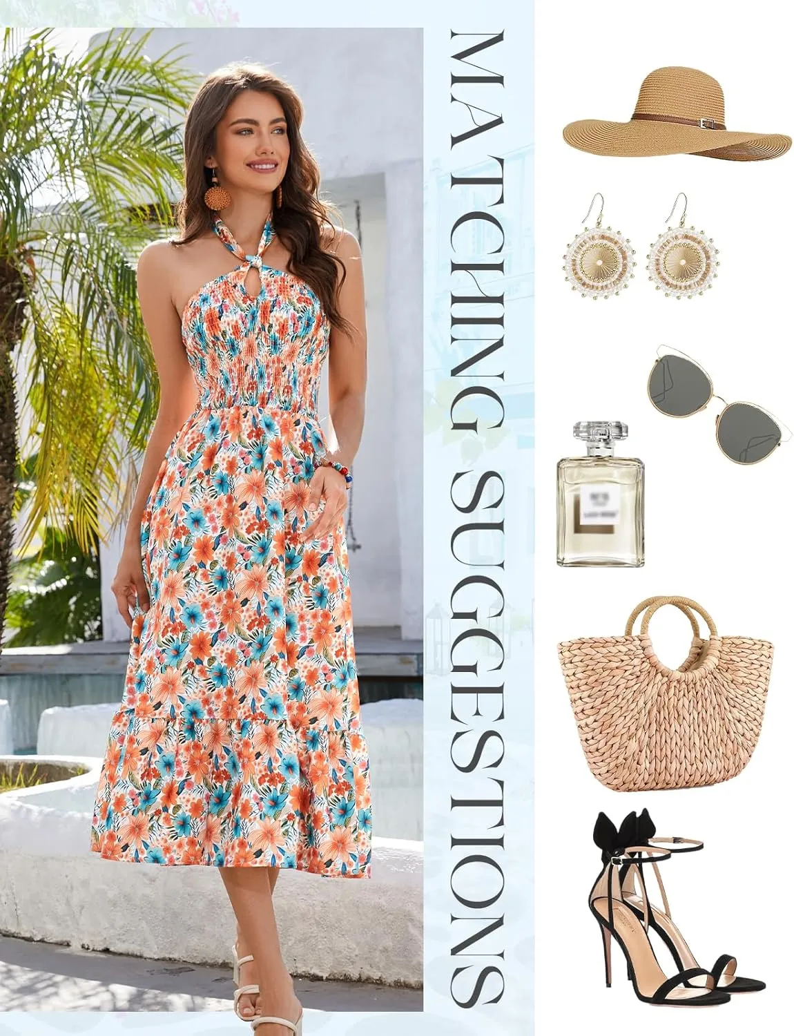 HomRain Summer Halter Dresses for Women 2025 Floral Maxi Dress with Sleeveless for Casual Flowy Boho Beach Wedding