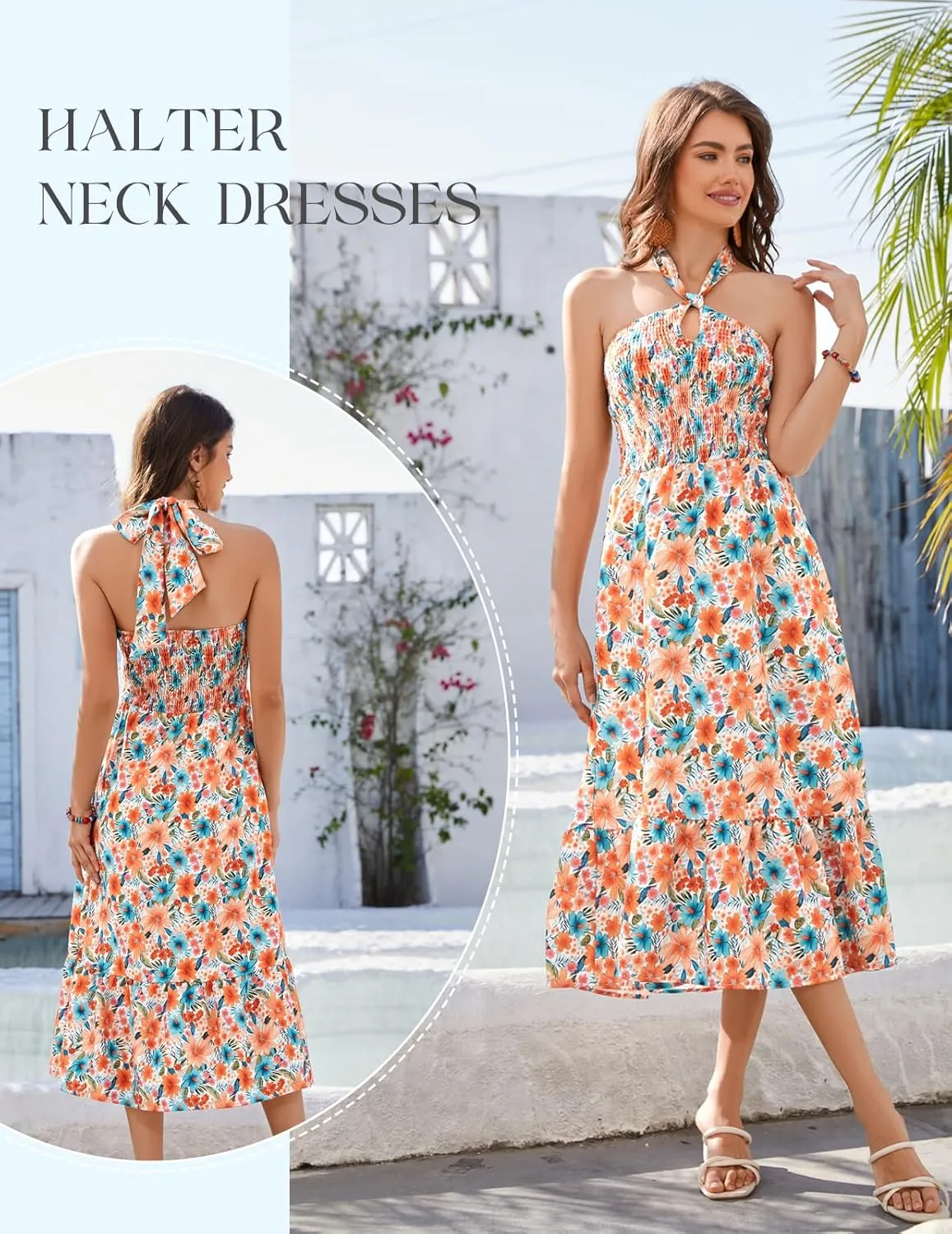 HomRain Summer Halter Dresses for Women 2025 Floral Maxi Dress with Sleeveless for Casual Flowy Boho Beach Wedding
