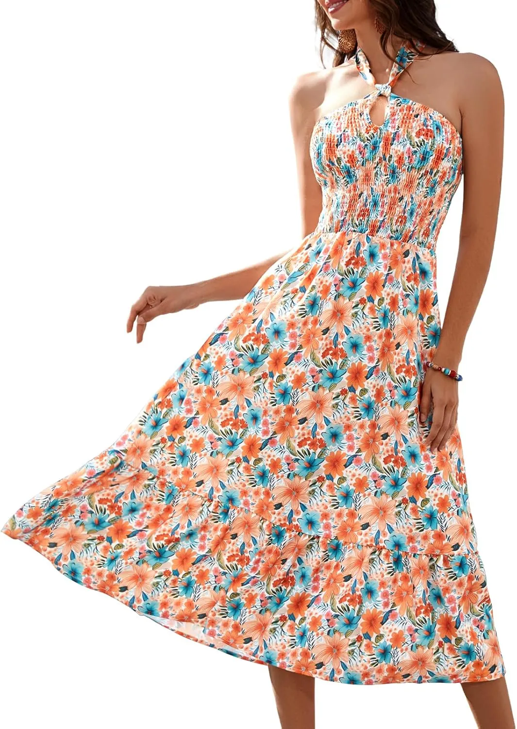 HomRain Summer Halter Dresses for Women 2025 Floral Maxi Dress with Sleeveless for Casual Flowy Boho Beach Wedding